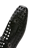 Kadın Siyah Bantlı Rugan Deri Babet | Derimod