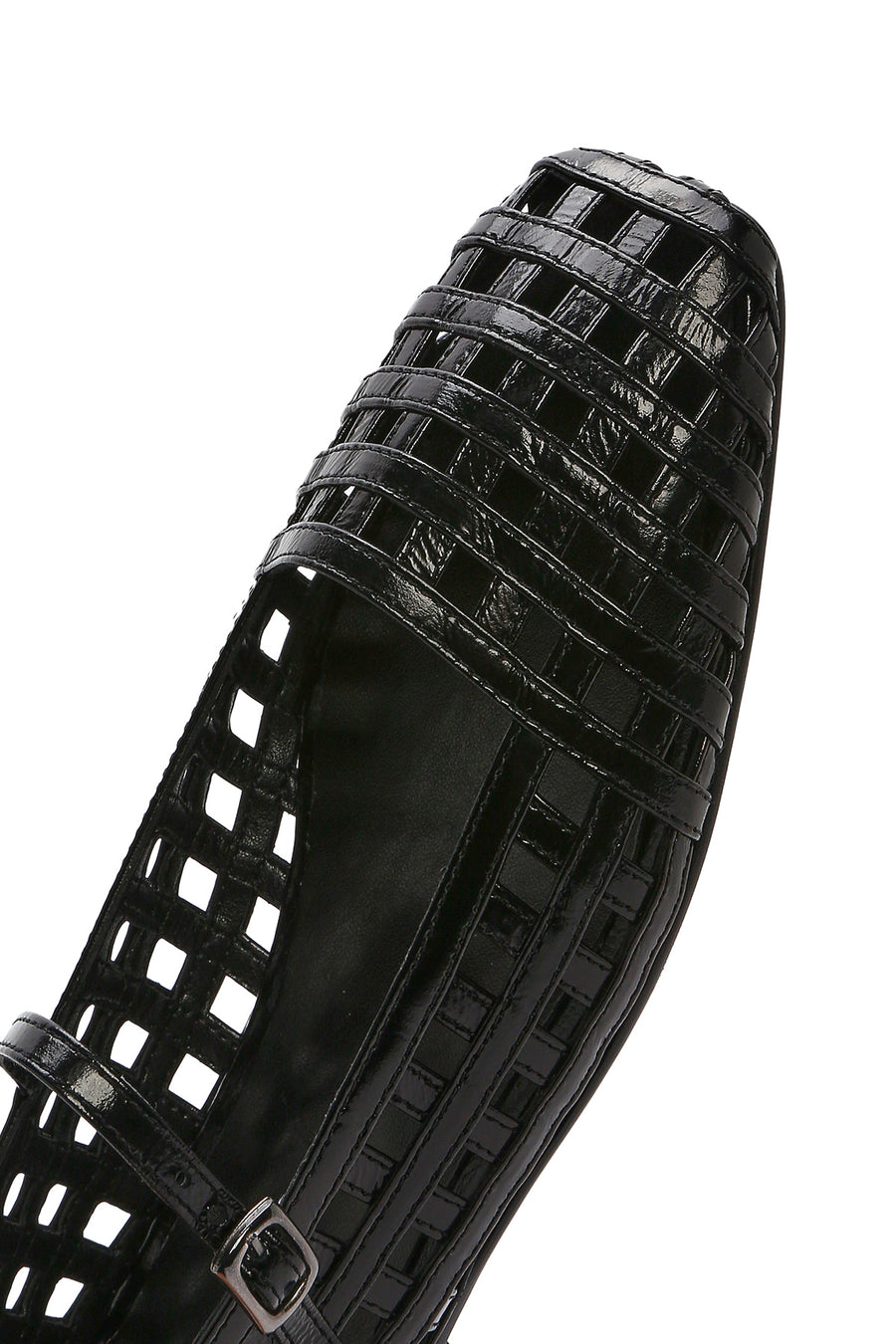 Women's Black Striped Patent Leather Ballerinas