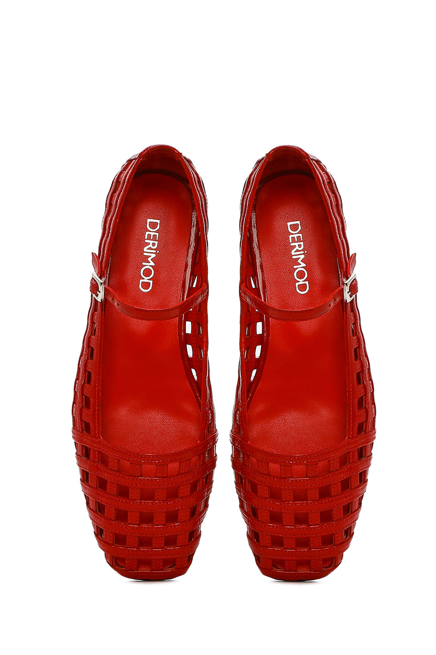 Women's Red Banded Patent Leather Ballerinas