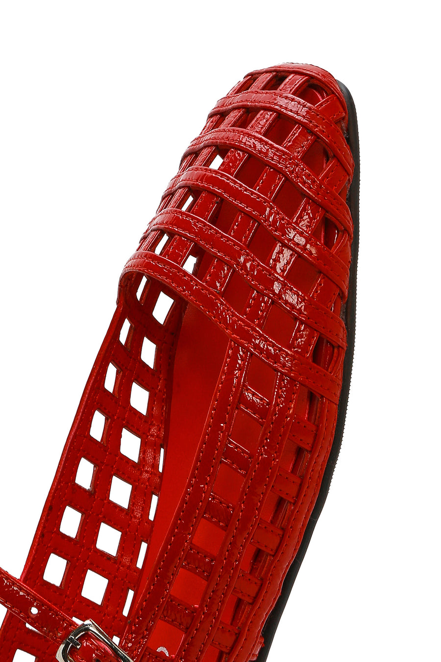 Women's Red Banded Patent Leather Ballerinas