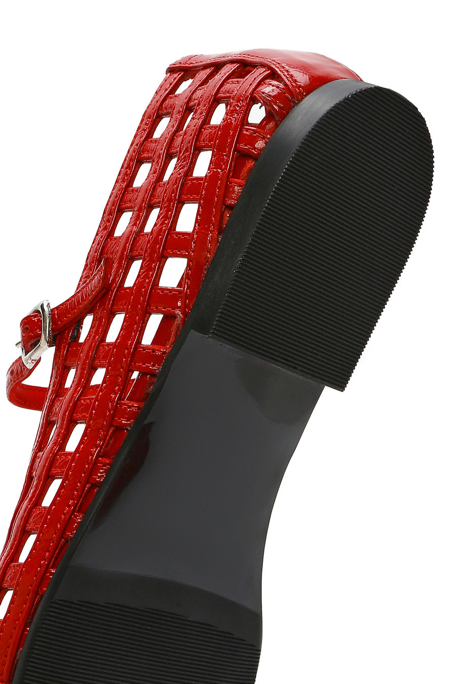 Women's Red Banded Patent Leather Ballerinas
