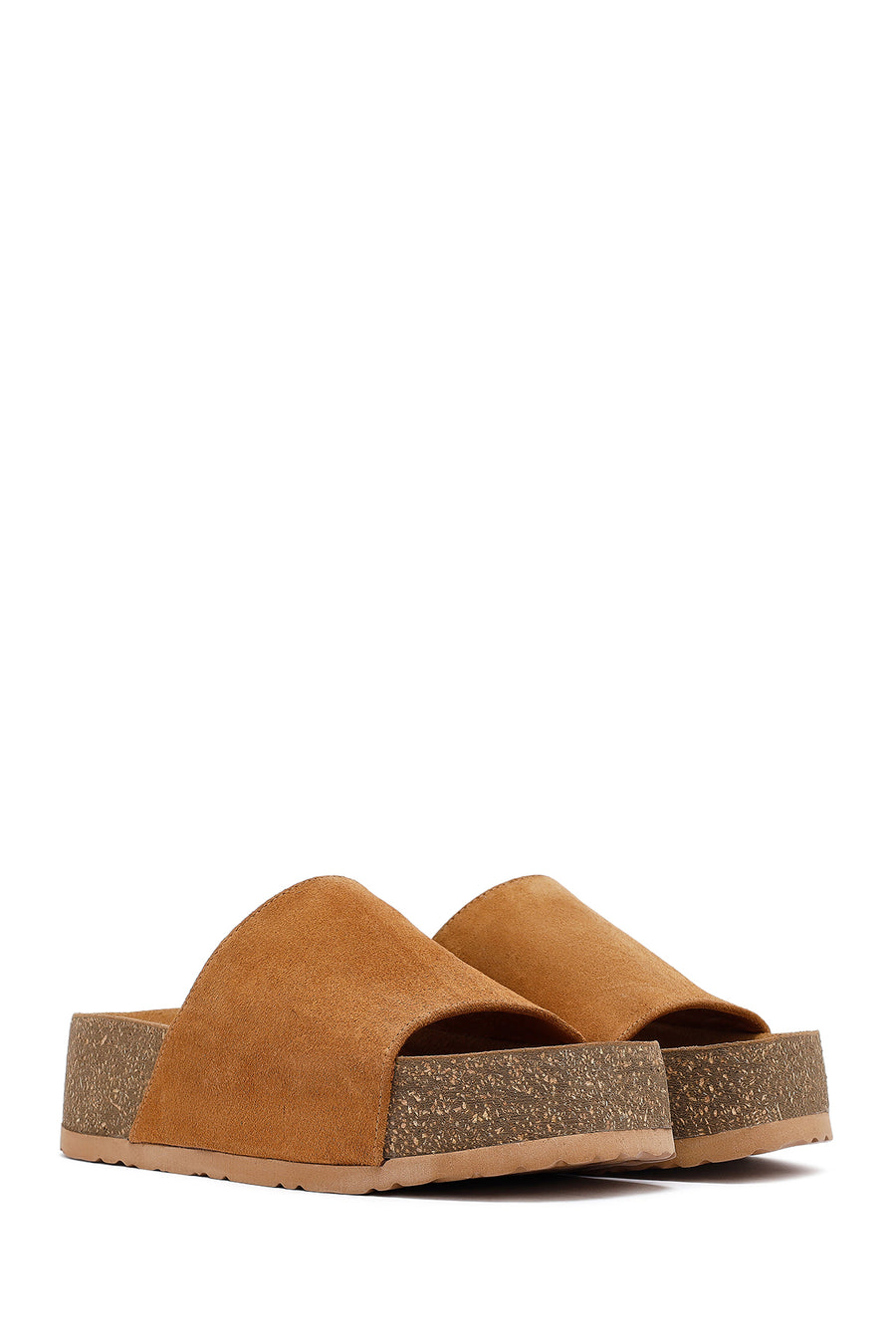 Woman Tan Thick-Soled Suede Leather Slipper