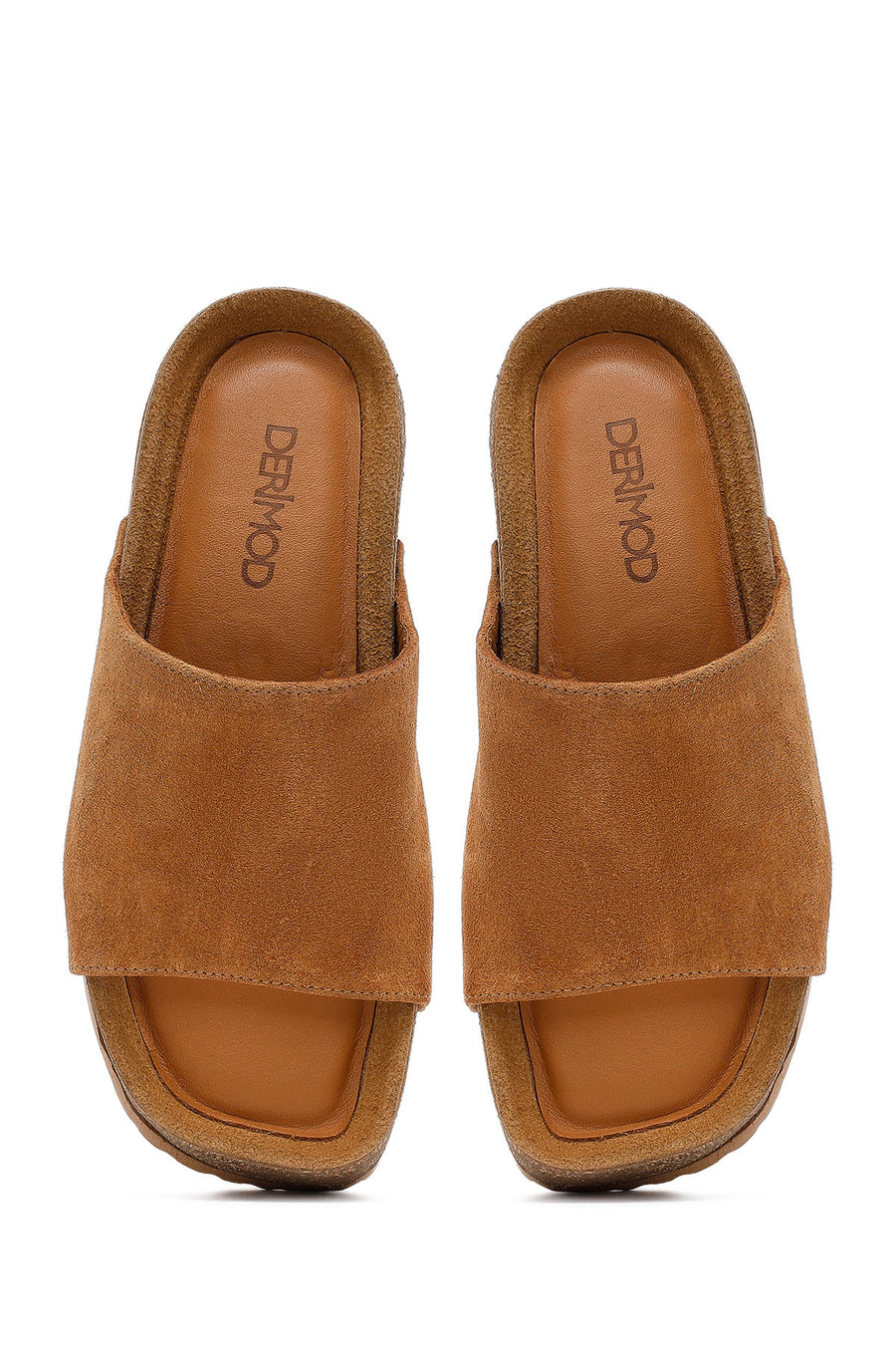 Woman Tan Thick-Soled Suede Leather Slipper