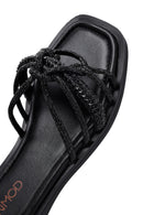 Women's Black Stoned Leather Slippers | Derimod