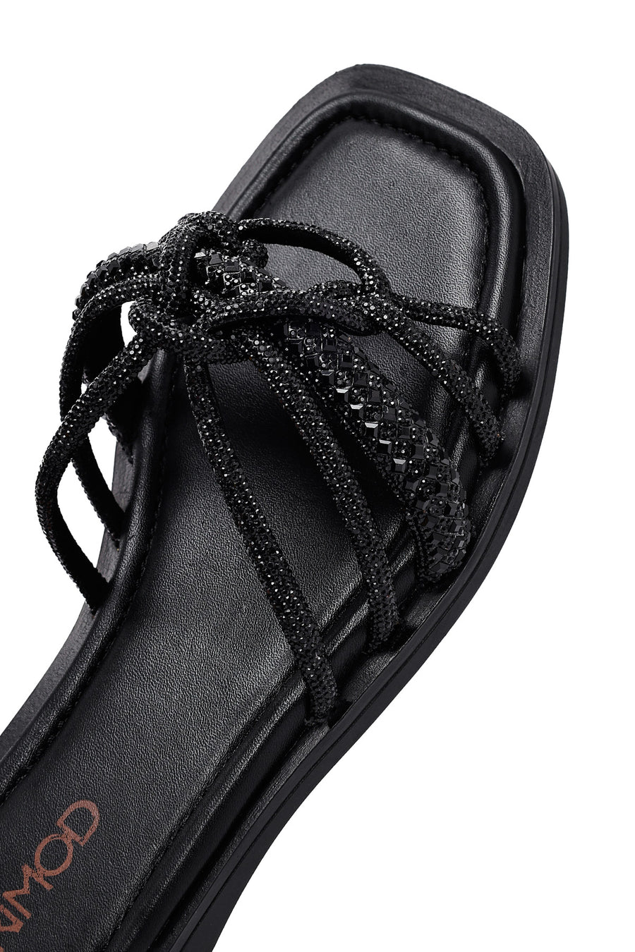 Women's Black Stoned Leather Slippers