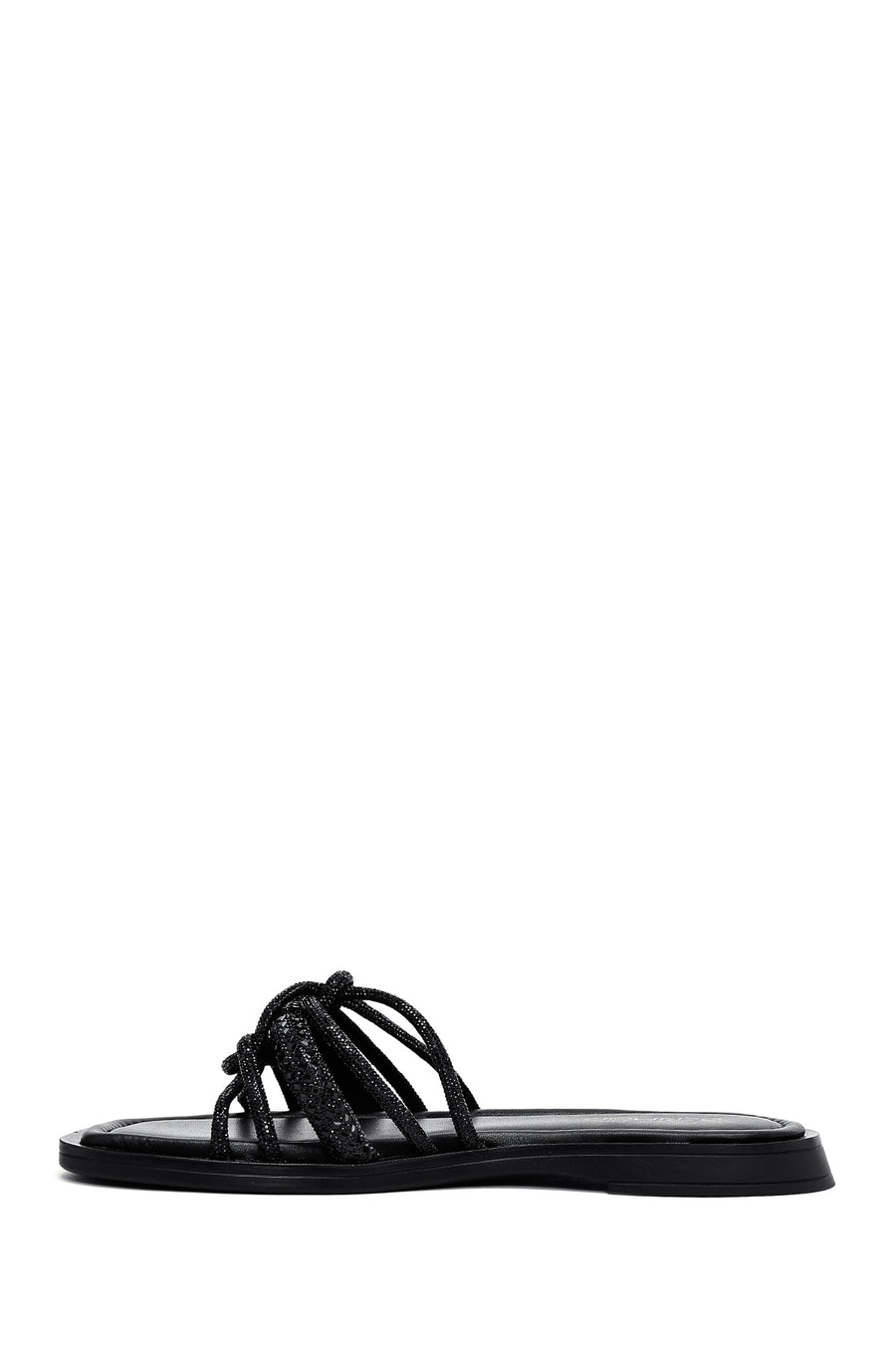 Women's Black Stoned Leather Slippers