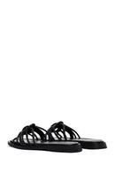 Women's Black Stoned Leather Slippers | Derimod