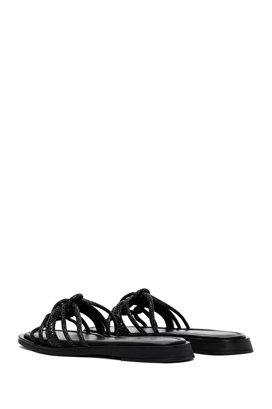 Women's Black Stoned Leather Slippers