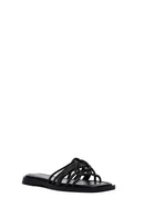 Women's Black Stoned Leather Slippers | Derimod