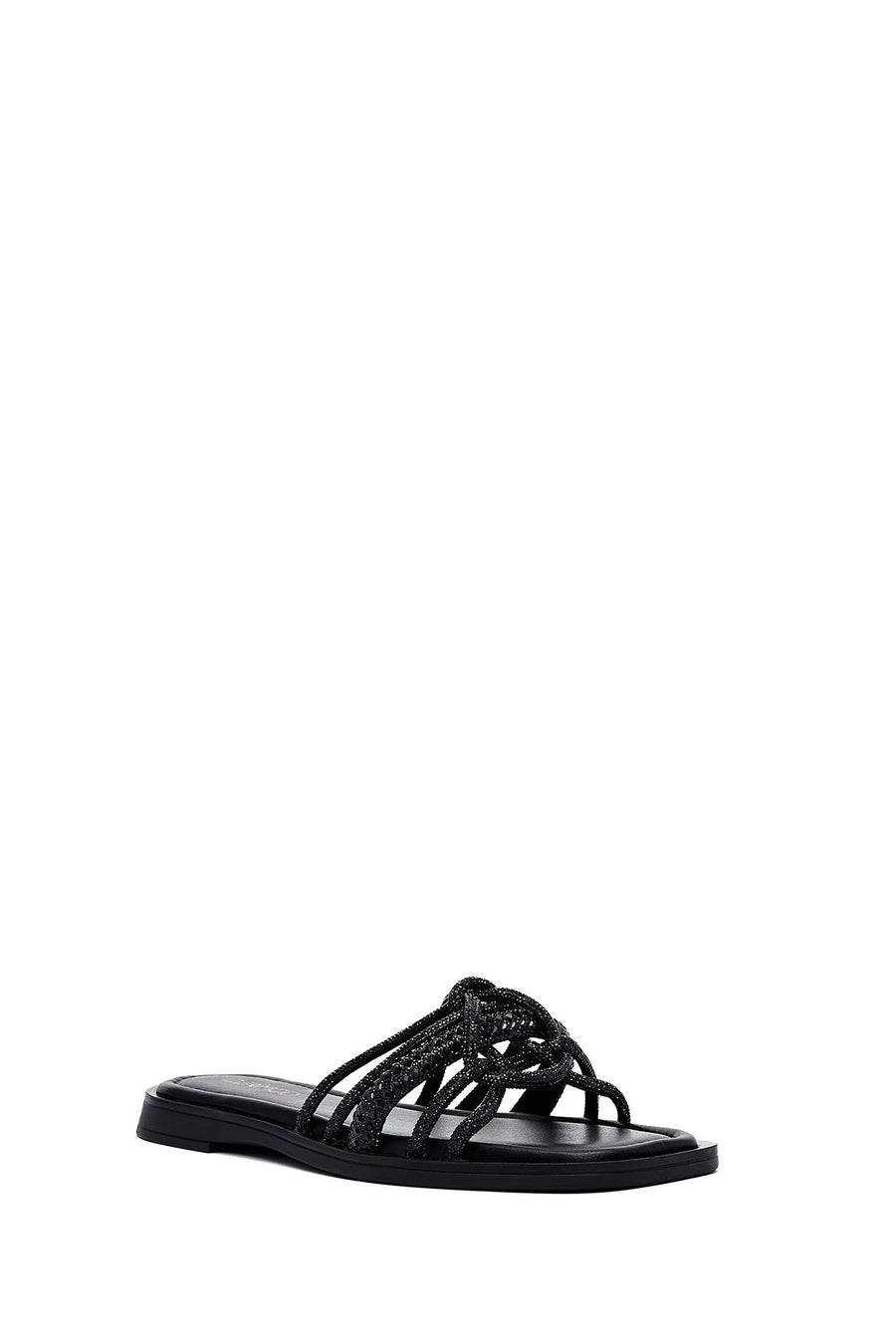 Women's Black Stoned Leather Slippers