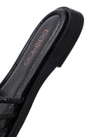 Women's Black Stoned Leather Slippers | Derimod