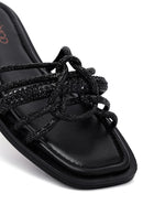 Women's Black Stoned Leather Slippers | Derimod