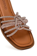 Women's Pink Stoned Leather Slippers | Derimod