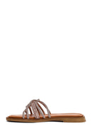 Women's Pink Stoned Leather Slippers | Derimod