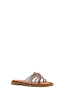 Women's Pink Stoned Leather Slippers | Derimod