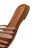 Women's Pink Stoned Leather Slippers | Derimod