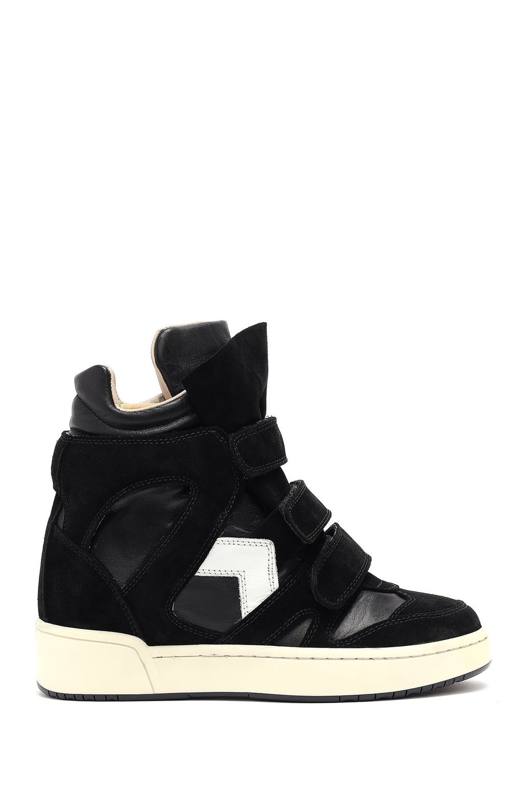 Kadın Siyah Bantlı Dolgu Topuklu Deri Sneaker