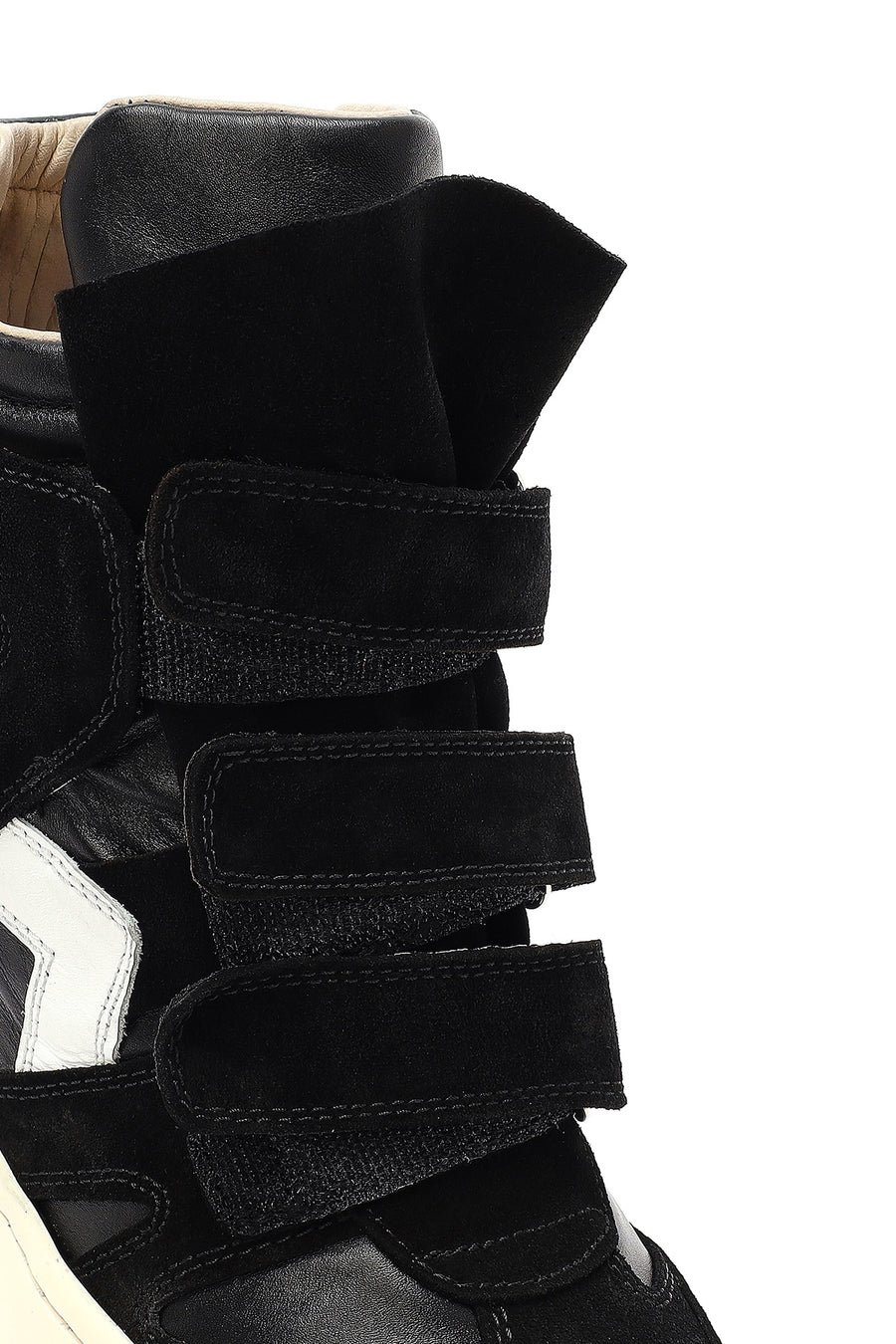 Women's Black Strappy Wedge Heel Leather Sneakers