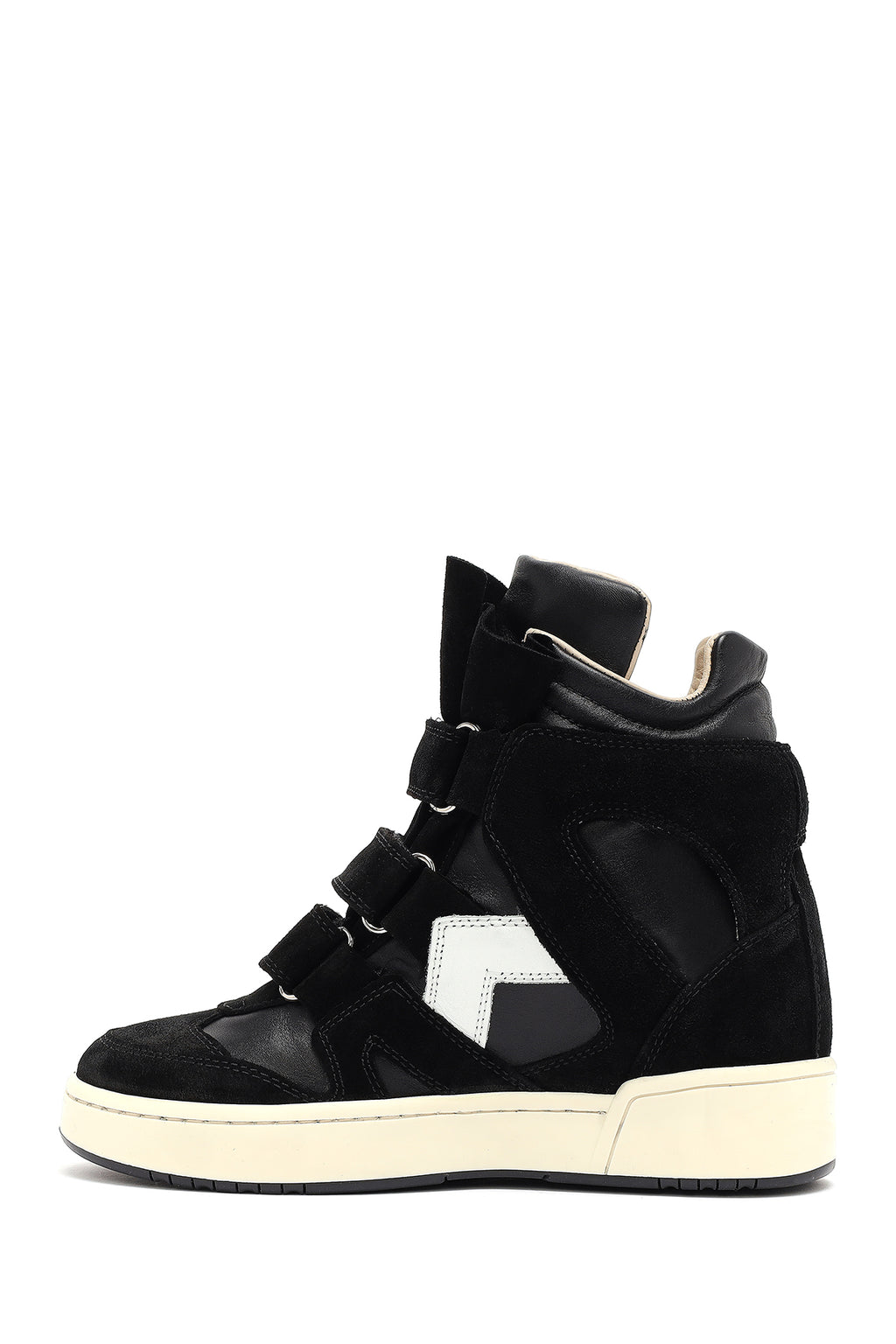 Kadın Siyah Bantlı Dolgu Topuklu Deri Sneaker