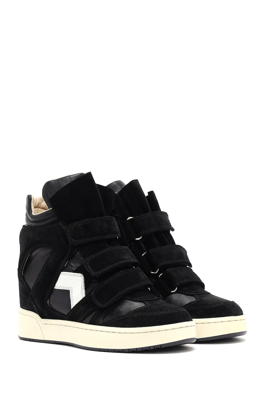 Kadın Siyah Bantlı Dolgu Topuklu Deri Sneaker