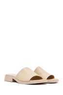 Women's Cream Casual Leather Slippers | Derimod
