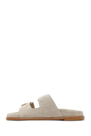 Women's Beige Buckle Suede Leather Slippers | Derimod