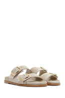 Women's Beige Buckle Suede Leather Slippers | Derimod