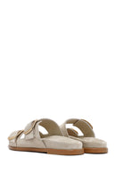 Women's Beige Buckle Suede Leather Slippers | Derimod