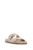 Women's Beige Buckle Suede Leather Slippers | Derimod