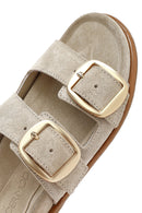 Women's Beige Buckle Suede Leather Slippers | Derimod