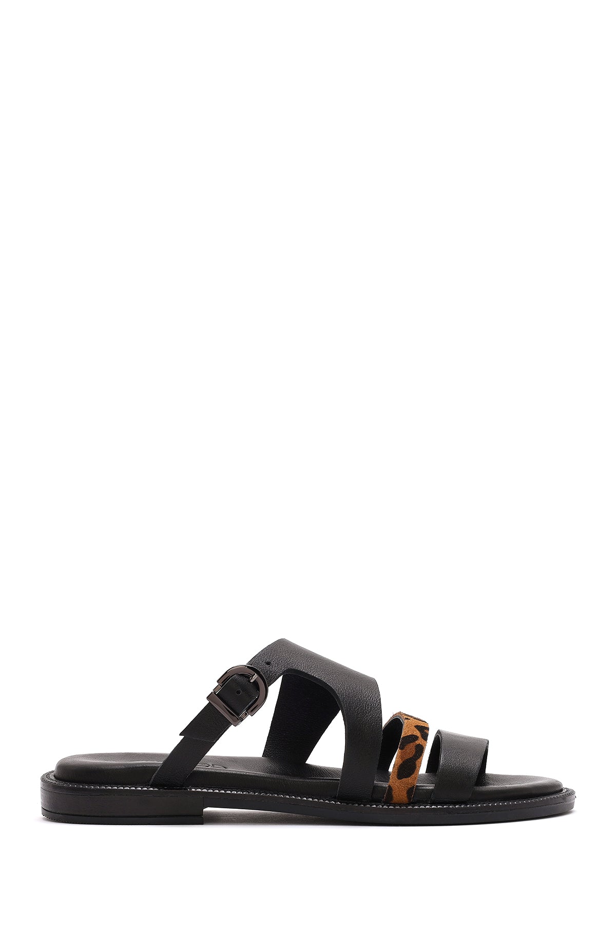 Women's Black Leopard Patterned Leather Slippers 25SFD200814 | Derimod