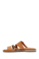 Women's Brown Leopard Patterned Leather Slippers | Derimod