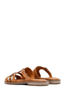 Women's Brown Leopard Patterned Leather Slippers | Derimod