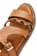 Women's Brown Leopard Patterned Leather Slippers | Derimod