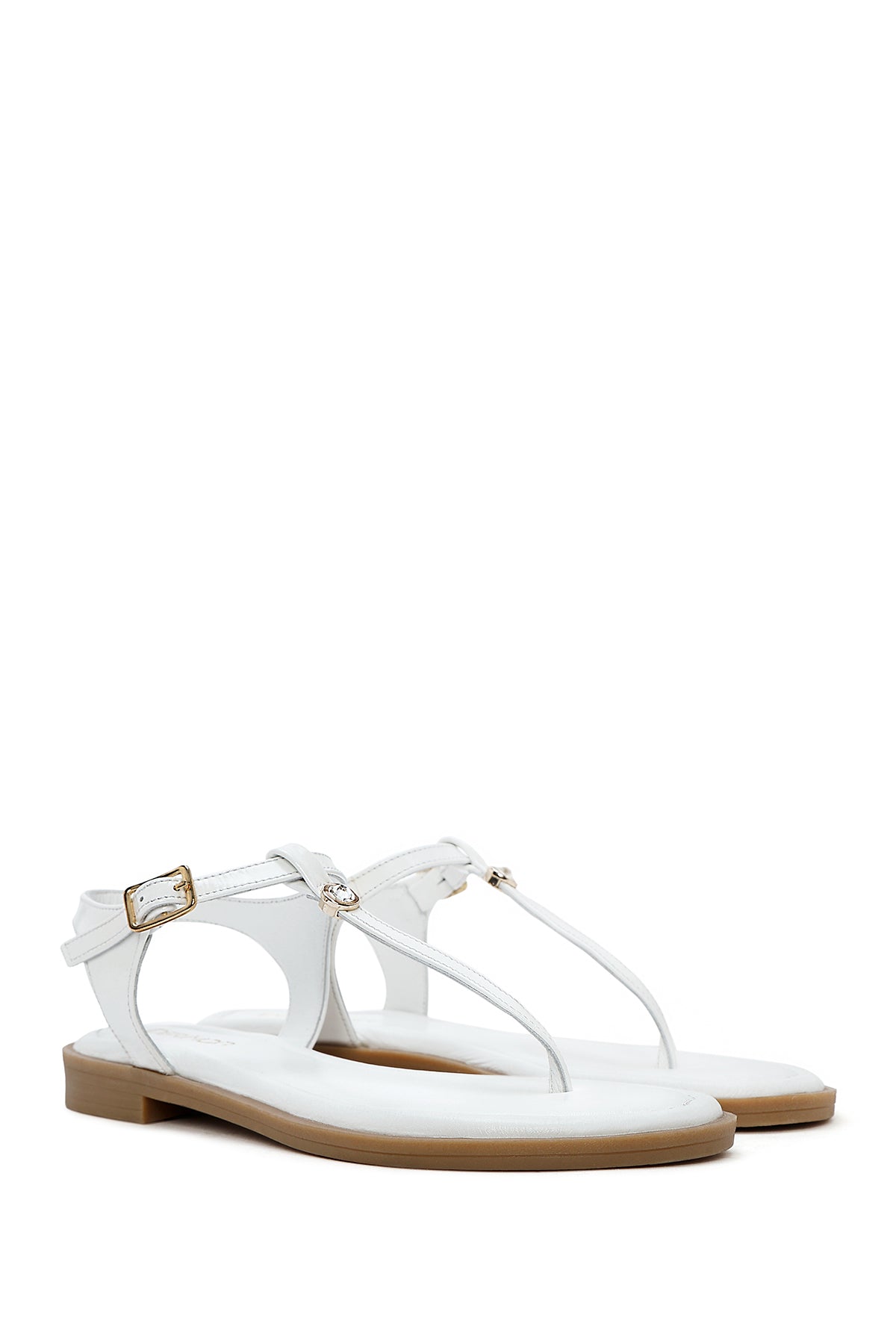 Kadın Beyaz Parmak Arası Rugan Deri Sandalet