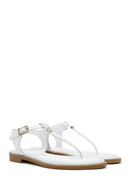 Kadın Beyaz Parmak Arası Rugan Deri Sandalet | Derimod