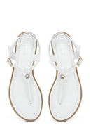 Kadın Beyaz Parmak Arası Rugan Deri Sandalet | Derimod