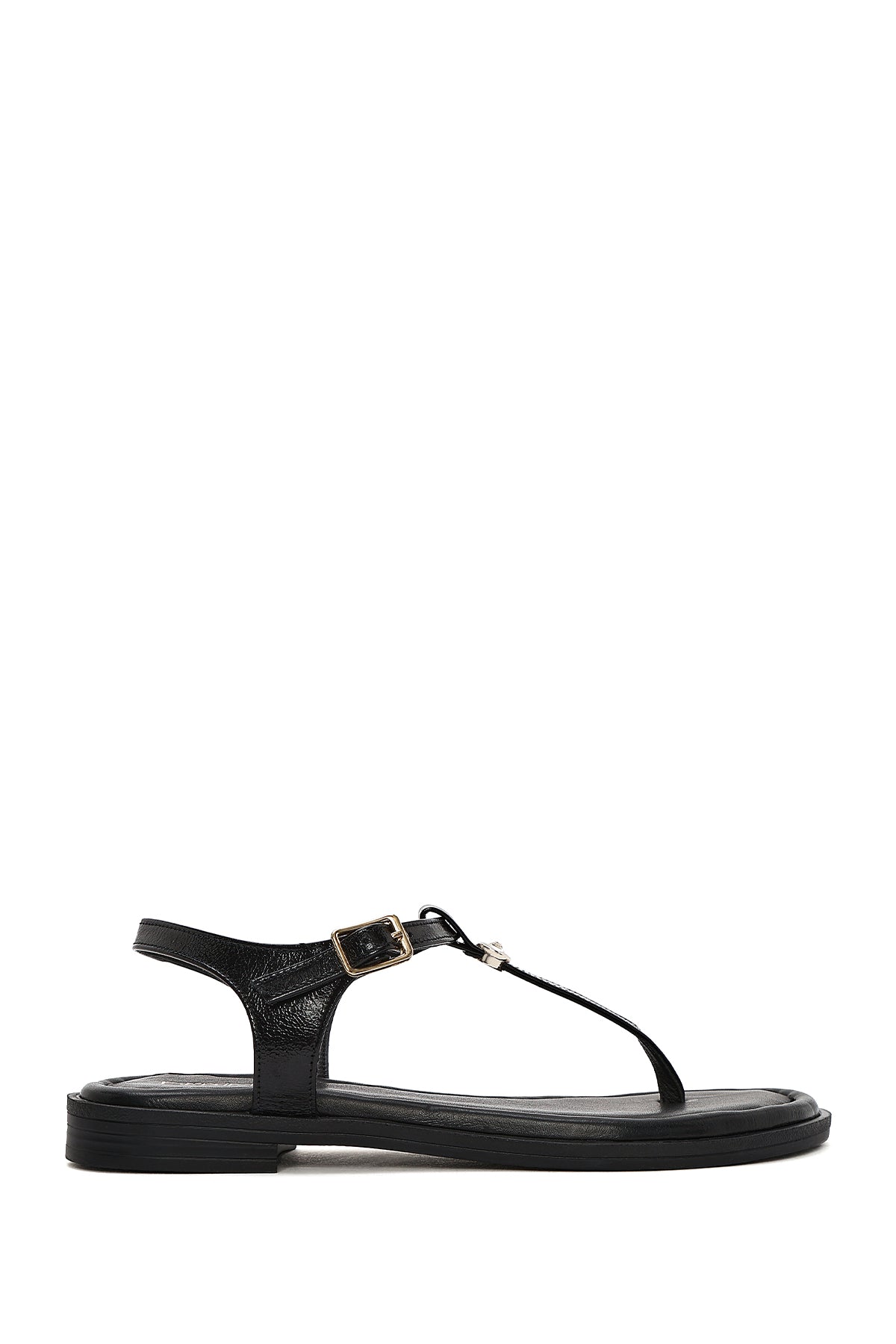 Kadın Siyah Parmak Arası Rugan Deri Sandalet 25SFD201016 | Derimod