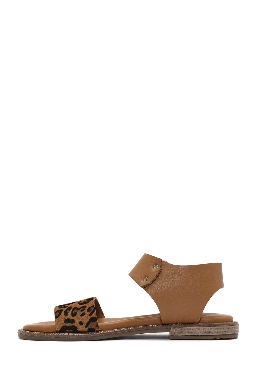 Women's Brown Buckled Leopard Patterned Leather Sandals