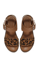 Kadın Taba Tokalı Leopar Desenli Deri Sandalet | Derimod