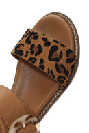 Kadın Taba Tokalı Leopar Desenli Deri Sandalet | Derimod