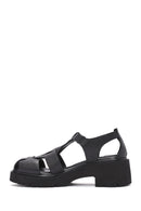 Kadın Siyah Bilekten Bağlamalı Kalın Topuklu Deri Sandalet | Derimod