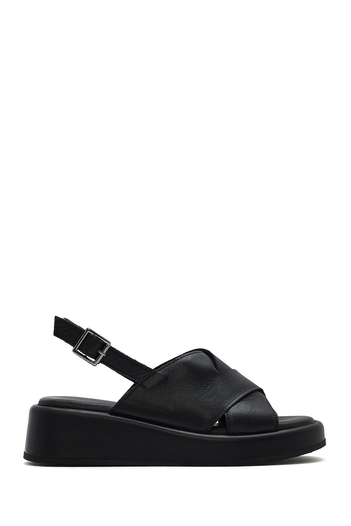 Kadın Siyah Bilekten Tokalı Kalın Tabanlı Deri Sandalet 25SFD201718 | Derimod