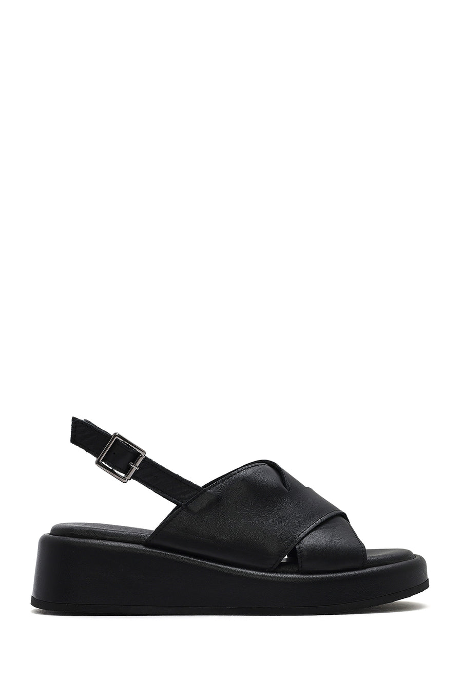 
Women's Black Ankle Buckle Thick Sole Leather Sandal
 25SFD201718 | Derimod