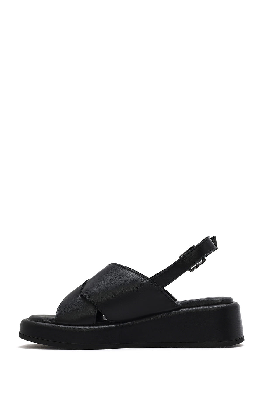 
Women's Black Ankle Buckle Thick Sole Leather Sandal
