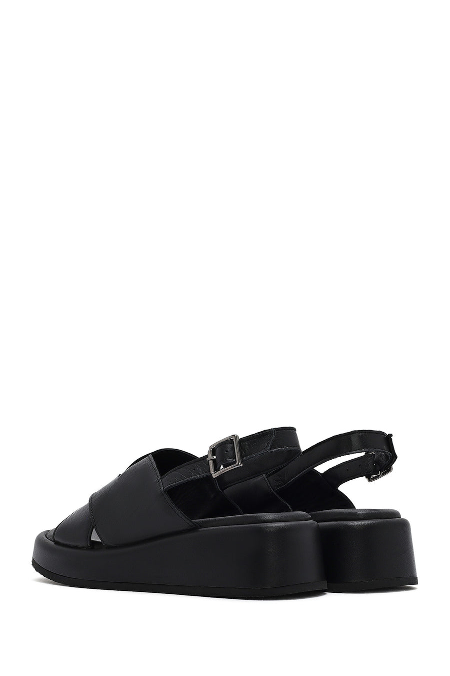 
Women's Black Ankle Buckle Thick Sole Leather Sandal
