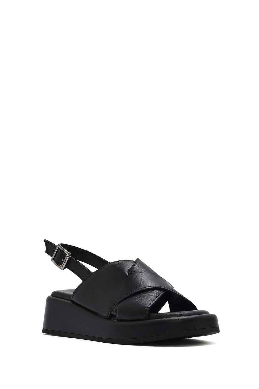 
Women's Black Ankle Buckle Thick Sole Leather Sandal
