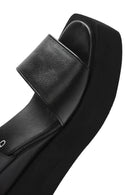 Women's Black Ankle Strap Wedge Heel Leather Sandals | Derimod