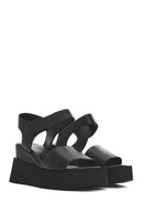 Women's Black Ankle Strap Wedge Heel Leather Sandals | Derimod