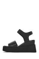 Women's Black Ankle Strap Wedge Heel Leather Sandals | Derimod